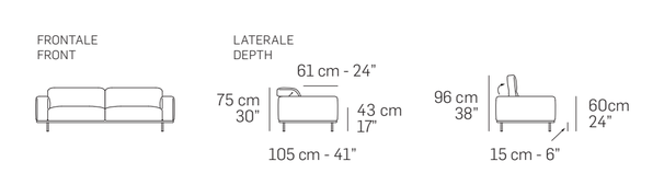 Wing Sofa by Nicoline, size drawing: Front and side views