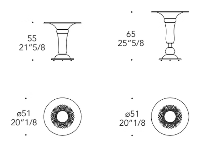 Palazzo Ducale 55 Side Table by Reflex, size drawing