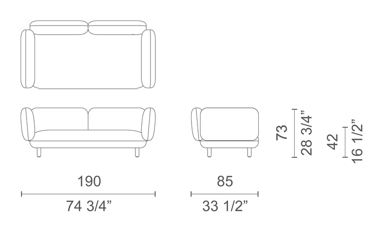 Hobo Contract Sofa by Cappellini, size drawing: HOB40