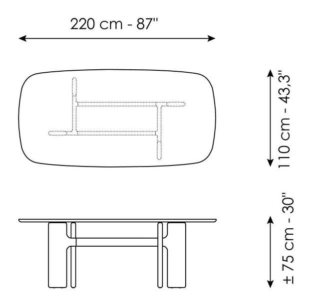 Hippos Dining Table by Bonaldo, size drawing 2