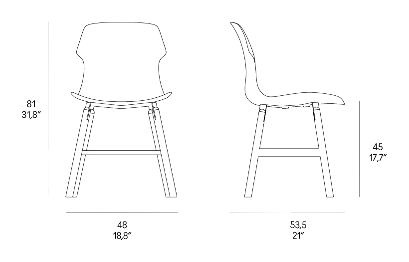Stereo Metal Polypropylene Chair by Casamania, size drawing