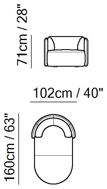 Deep Sectional by Natuzzi Italia: Chaise longue, outline drawing with sizes