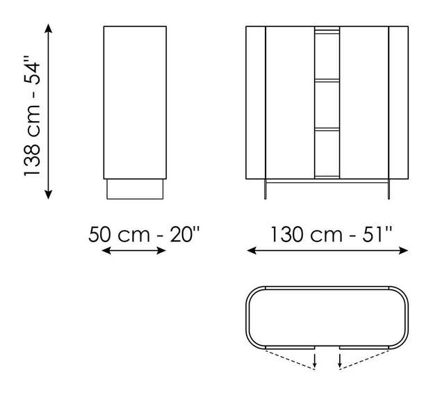 Arragan Sideboard by Bonaldo, size drawing: Arragan high