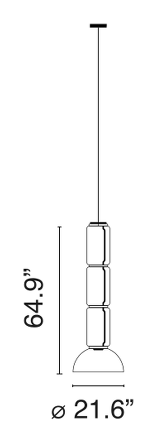 Noctambule Suspension Pendant Lamp by Flos, size drawing: Noctambule Suspension 3 Low Cylinder Bowl