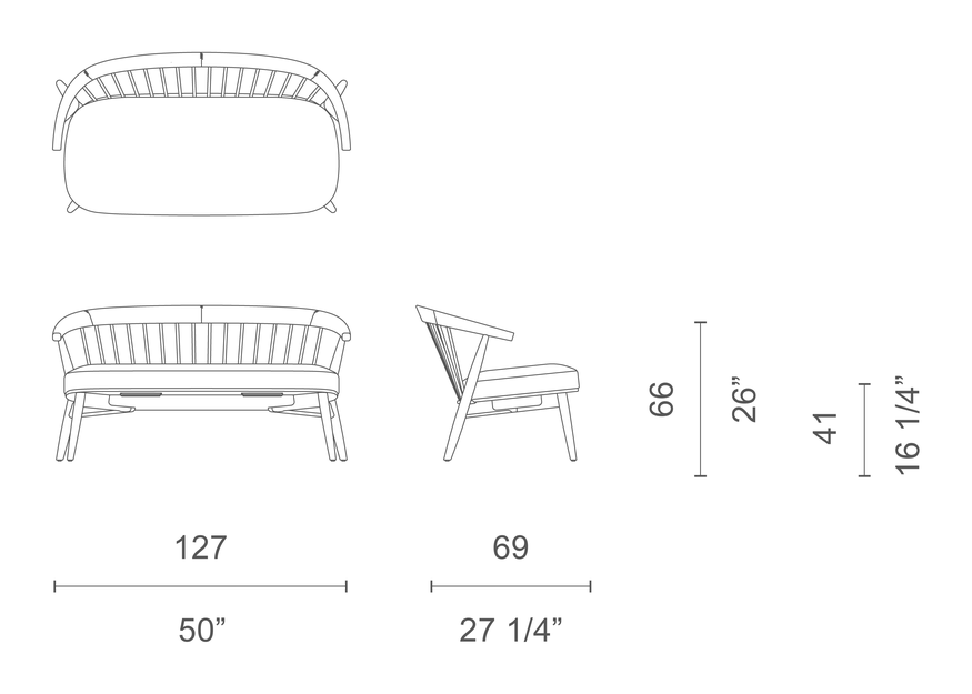 Newood Relax Lido Sofa by Cappellini, size drawing