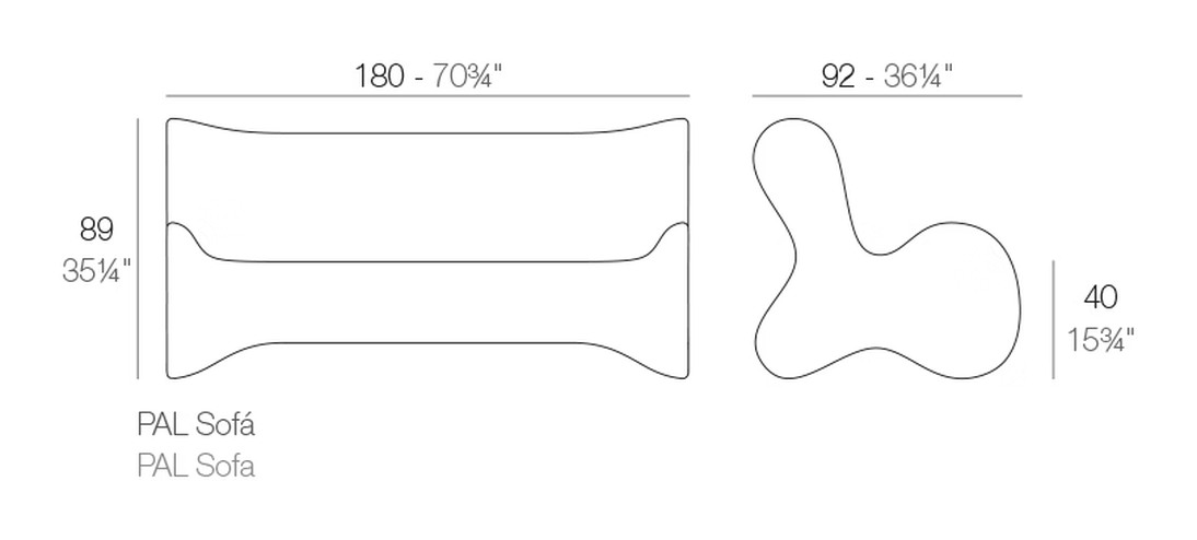 Pal Sofa by Vondom, size drawing
