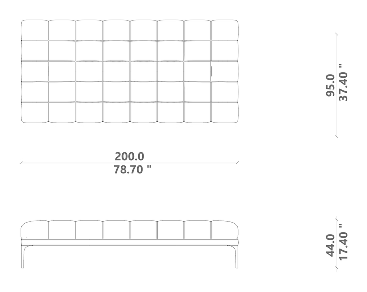 Soul Bench by Talenti, size drawing: 200 × 95