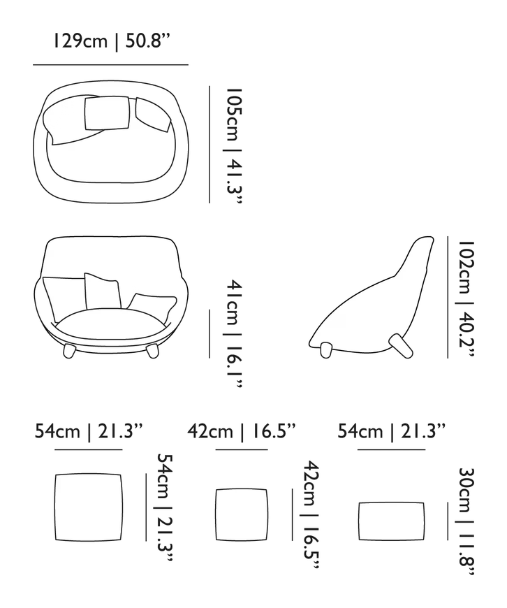 Love Sofa by Moooi, size drawing: Highback