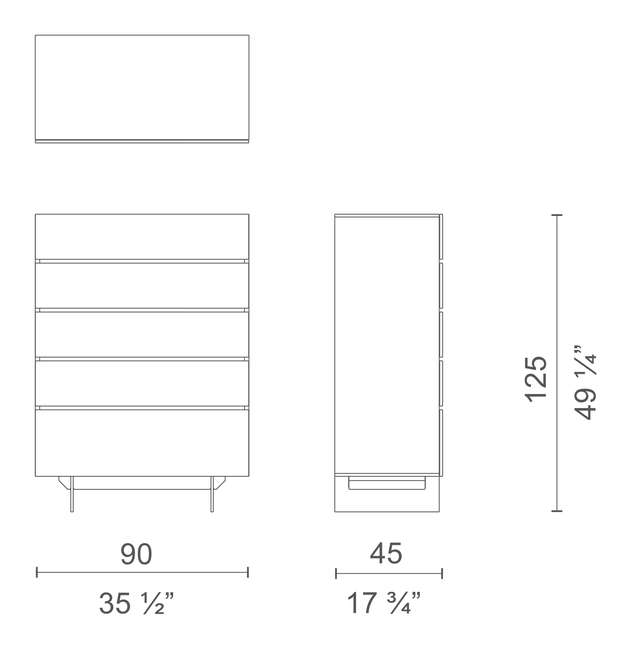 Uni Notte Cabinet by Cappellini, size drawing: UNN3