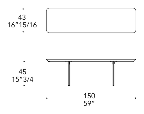 Monolite Panca Bench by Reflex, size drawing