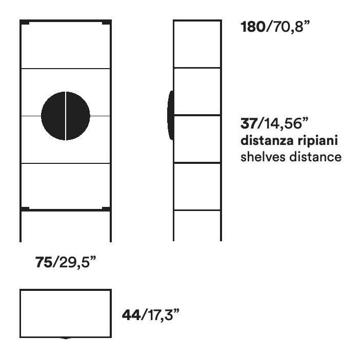 Yang Display Cabinet by Opinion Ciatti, size drawing