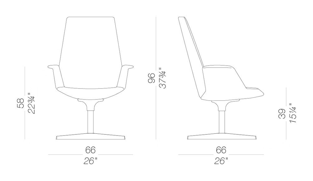 Uno S247 Lounge Chair by LaPalma, size drawing