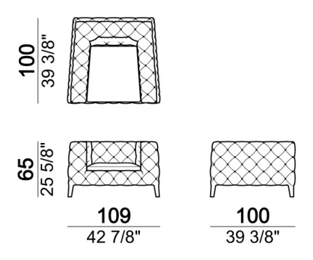 Windsor Sofa by Arketipo, size drawing: Armchair