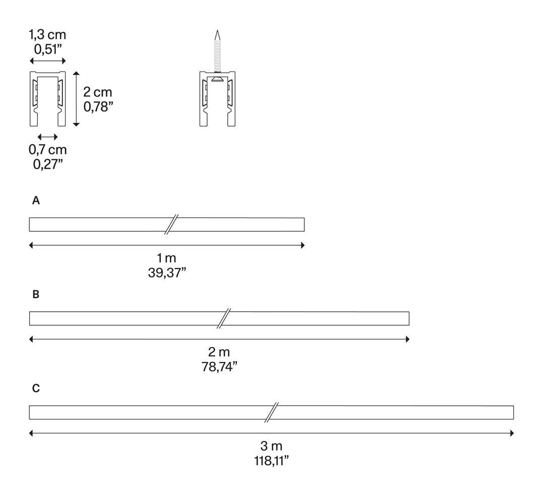 DoubleZero7 Surface Lighting System by Lodes, size drawing: Surface Profile