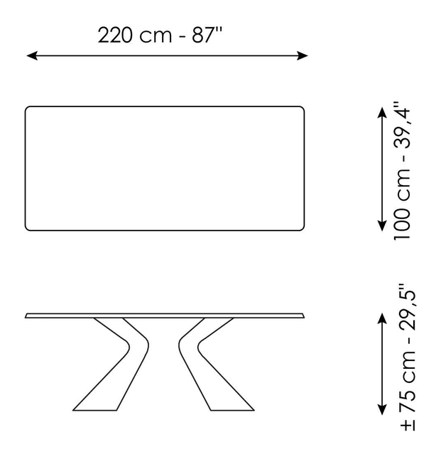 Prora Extendable Dining Table by Bonaldo, size drawing 2