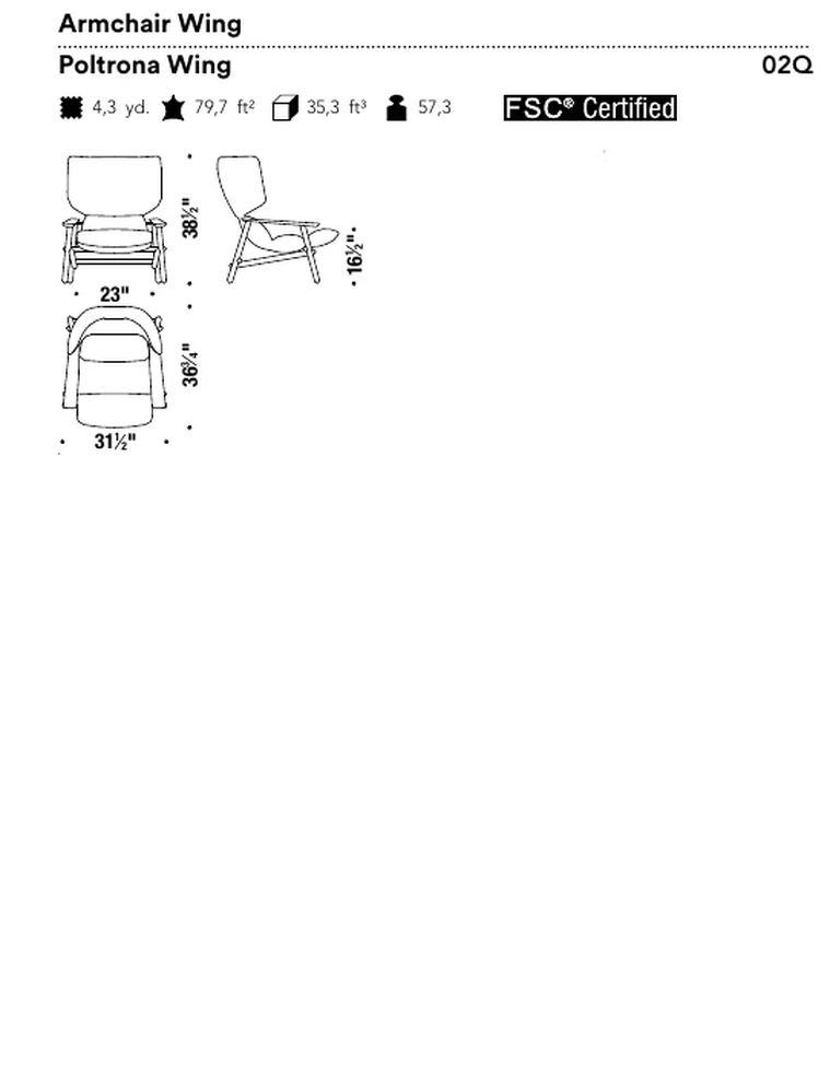 Lilo Wing Armchair by Moroso, size drawing: Armchair Wing