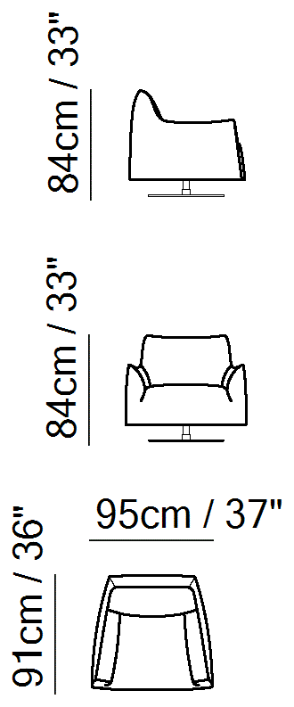 Dolly Armchair by Natuzzi Italia: Swivel chair, outline drawing with sizes
