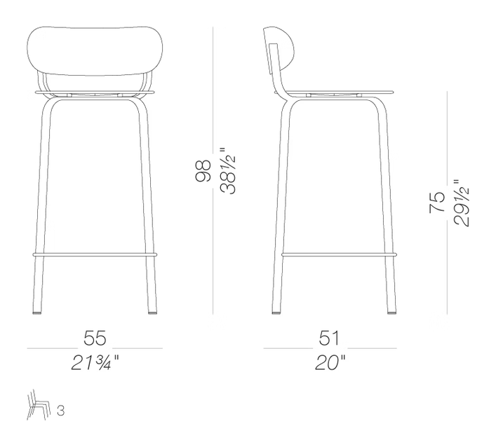 Stil S49 Stool by LaPalma, size drawing