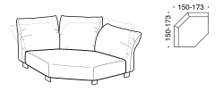 Blum Sofa by Ditre Italia, size drawing: Square corner maxi