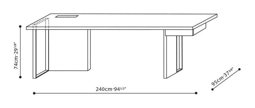 Time Desk by Camerich, size drawing: C05D1101+B52D1107+B51D1108