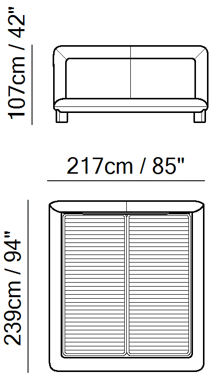 Flow Bed by Natuzzi Italia: Bed with tilt and lift mechanism 180X200, outline drawing with sizes