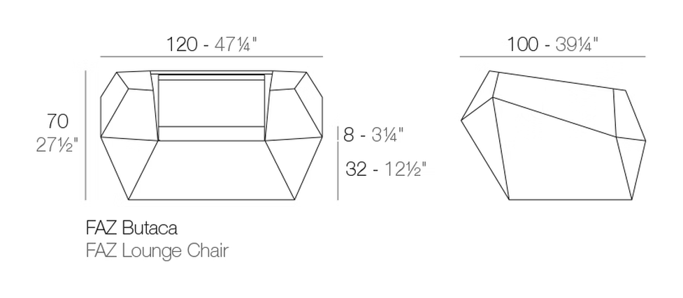 Faz Lounge Chair by Vondom, size drawing