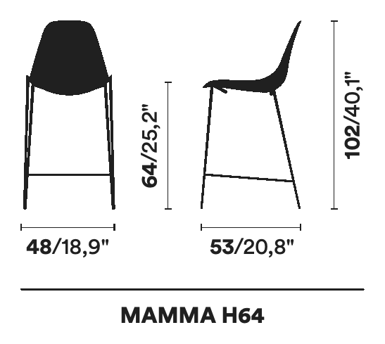 Mammamia High Stool by Opinion Ciatti, size drawing: MAMMA H64
