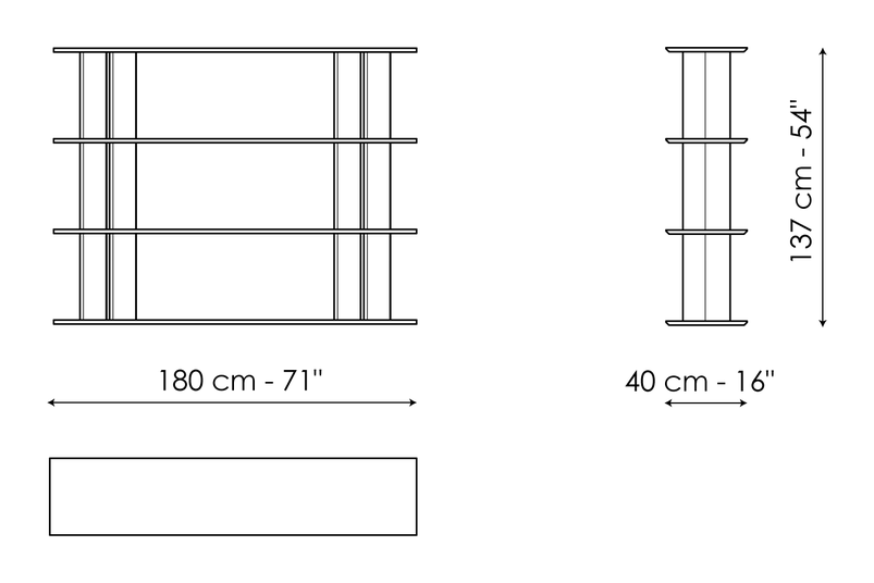 Dogma Bookshelf by Bonaldo, size drawing: Dogma 180 x H 137