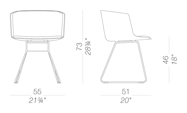 Cut S139-140 Chair by LaPalma, size drawing