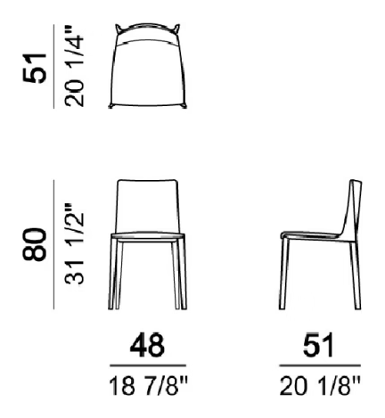 Emily Chair by Arketipo, size drawing