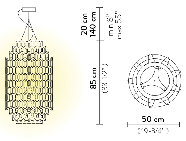 Chantal Pendant Lamp by Slamp, size drawing: Chantal Suspension Medium