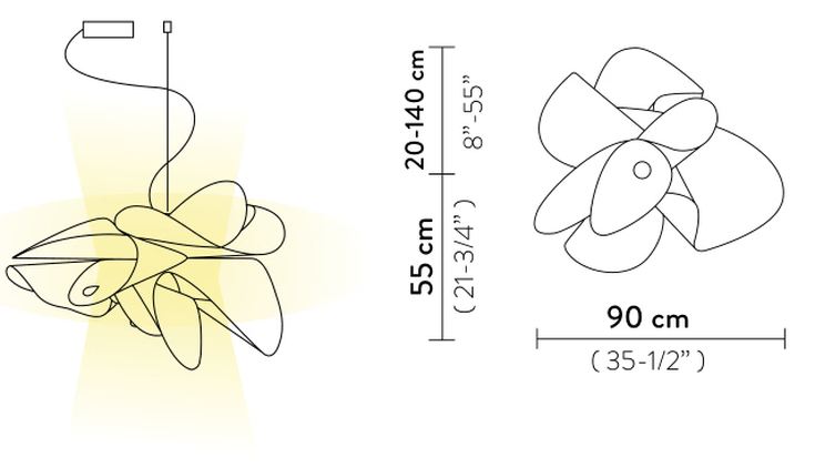 La Belle Étoile Pendant Lamp by Slamp, size drawing: Étoile/La Belle Étoile Suspension Large