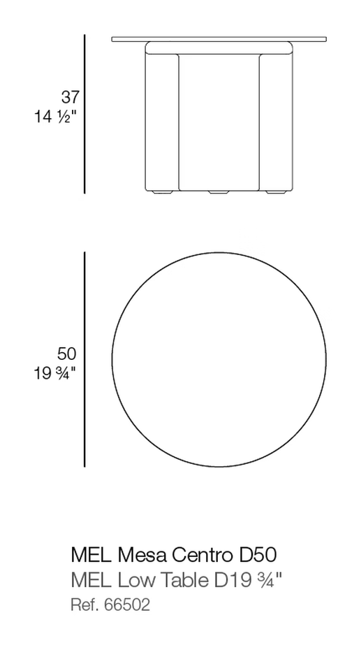 Mel Coffee Table by Vondom, size drawing