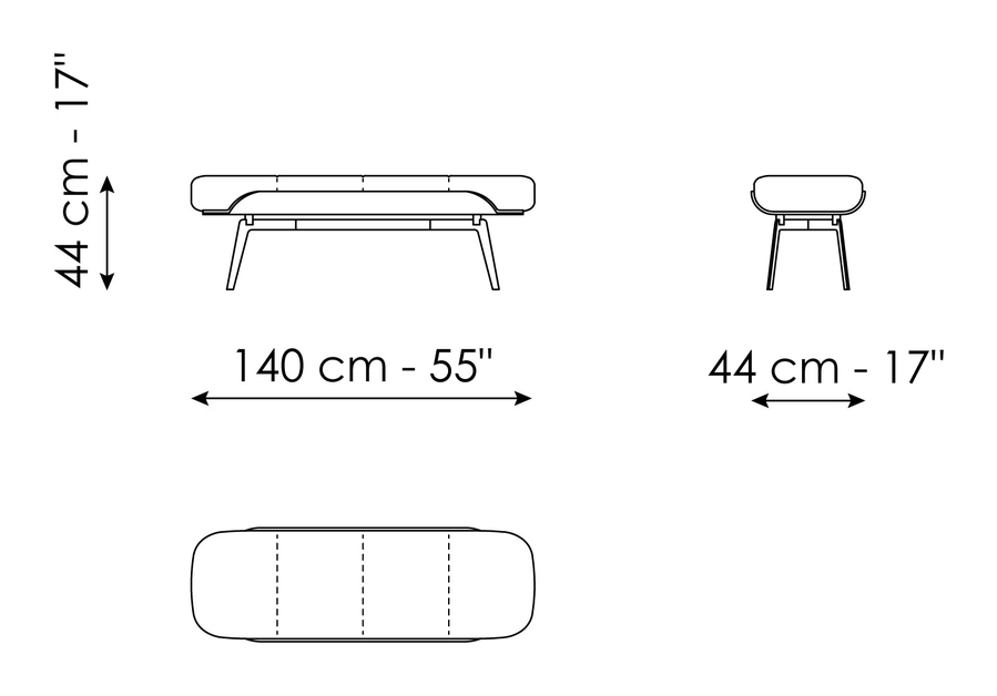 Olos Bench by Bonaldo, size drawing