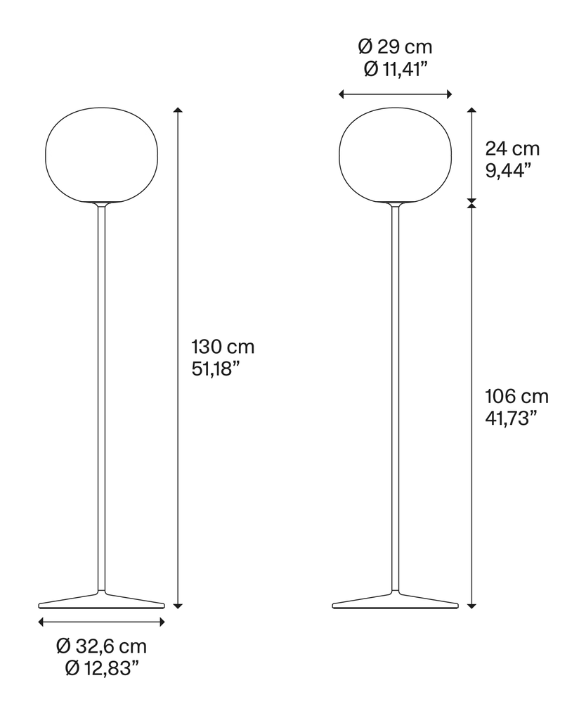 Volum Short 29 Floor Lamp by Lodes, size drawing: Volum short 29