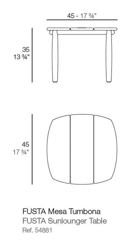 Fusta Sun Lounger Table by Vondom, size drawing