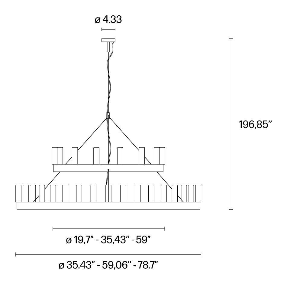 Chandelier, Double Round by Fontana Arte, size drawing