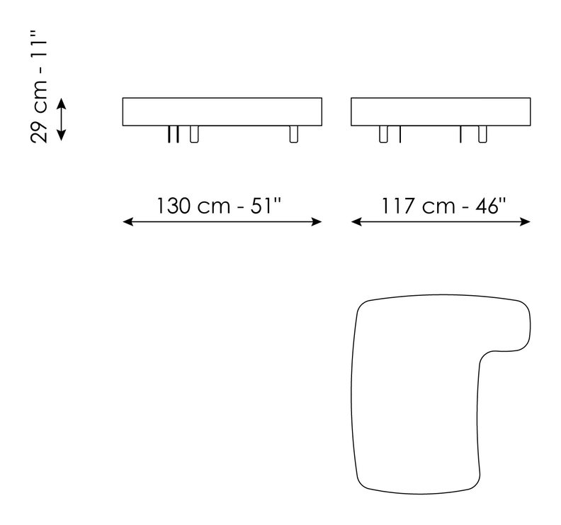 Aspen Coffee Table by Bonaldo, size drawing: Aspen 130