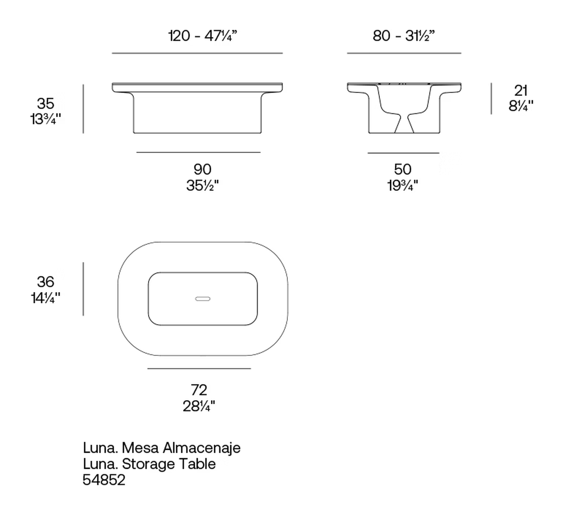 Luna Coffee Table With Storage by Vondom, size drawing