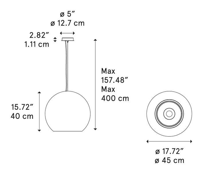 Reglobe Pendant Lamp by Lodes, size drawing: Reglobe 45