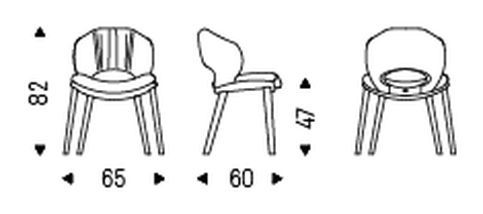 Miranda Wood Armchair by Cattelan Italia, size drawing