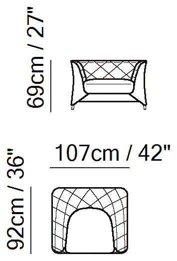 La Scala Sectional by Natuzzi Italia: Chair, outline drawing with sizes