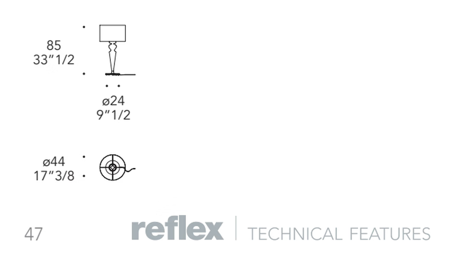 Gran Canal Lampada Table Lamp by Reflex, size drawing