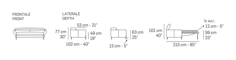 Giotto Sofa Bed by Nicoline, size drawing 1