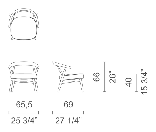 Newood Relax Light Armchair by Cappellini, size drawing