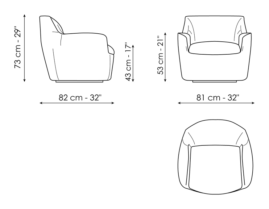 Kitai Armchair by Bonaldo, size drawing: Kitai - swivel base