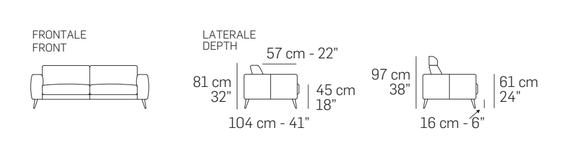 Bora Sofa by Nicoline, size drawing: Front and side views