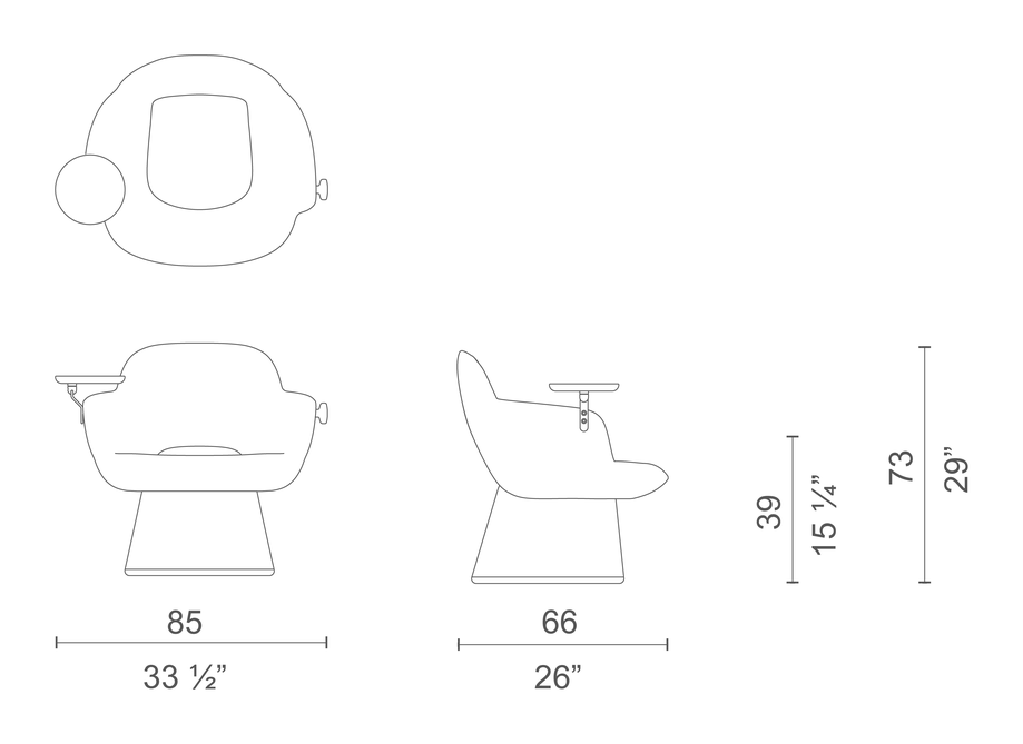 Kwado Armchair by Cappellini, size drawing: KW4