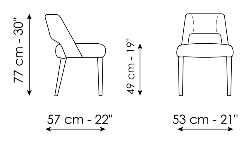 Mask Chair by Bonaldo, size drawing: Mask