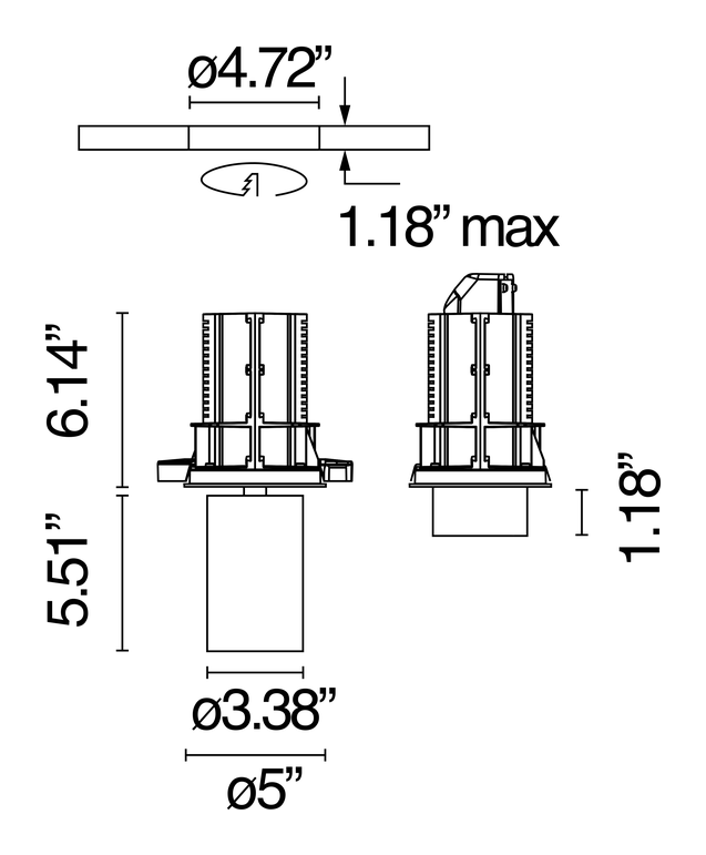 UT Downlight Ø86 by Flos, size drawing: UT Downlight Trim Ø 86